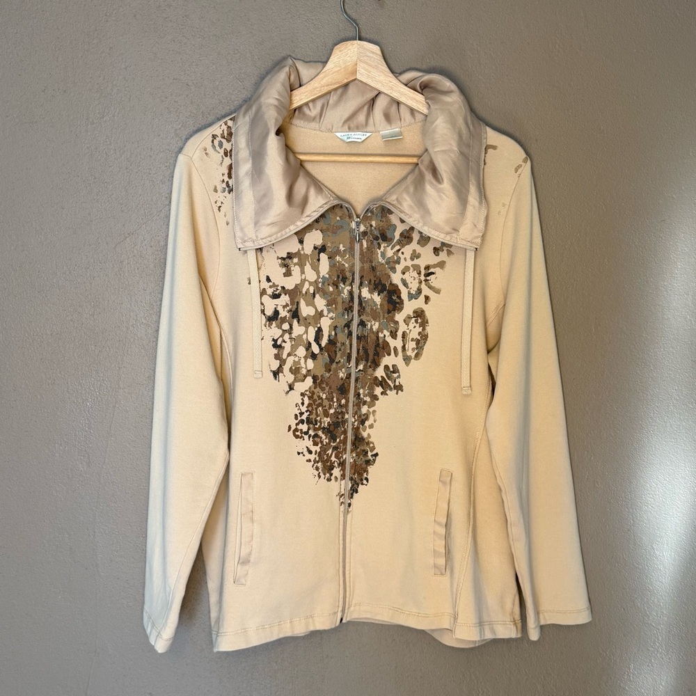 Laura Ashley Women's Animal Print Patterned Zip Up Sweatshirt Size 1X - Picture 2 of 15